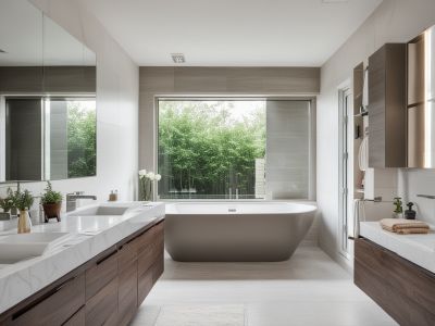 Modern minimalist bathroom design featuring clean lines, neutral colors, and geometric shapes