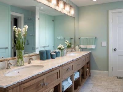 Coastal bathroom design featuring light colors, natural textures, and ocean-inspired elements