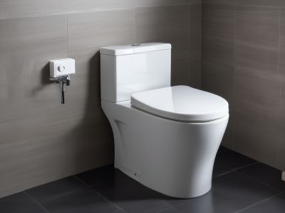 Water-efficient toilet installation with modern design and dual flush functionality