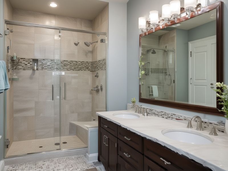 Complete bathroom remodeling process showing professional installation, new fixtures, and modern design implementation