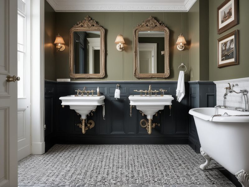 Victorian-inspired bathroom with vintage fixtures, classic design elements, and period-appropriate details